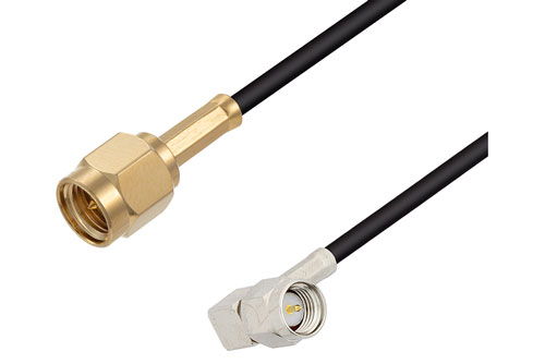 SMA オス直角 ～ SMA オス 低損失ケーブル PE-C100-LSZH 同軸