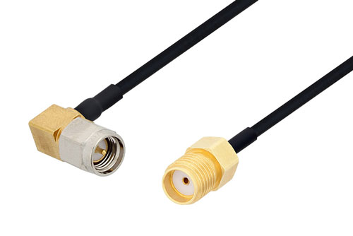SMA オス直角 ～ SMA メス, ケーブル PE-SR405FLJ 同軸 , 鉛フリーはんだ