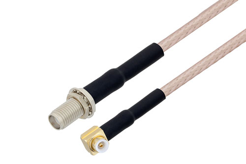 スナップオン MMBX プラグ 直角 ～ SMA メス バルクヘッド ケーブル,  RG316 同軸