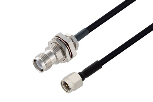 逆極性 TNC ジャック バルクヘッド ～ SMA オス ケーブル,  PE-SR402FLJ 同軸,  熱収縮チューブ付