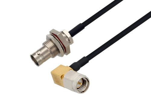 BNC メス バルクヘッド ～ SMA オス直角, ケーブル PE-SR405FLJ 同軸