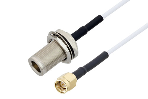 N メス バルクヘッド ～ SMA オス ケーブル,  RG188 同軸,  熱収縮チューブ付