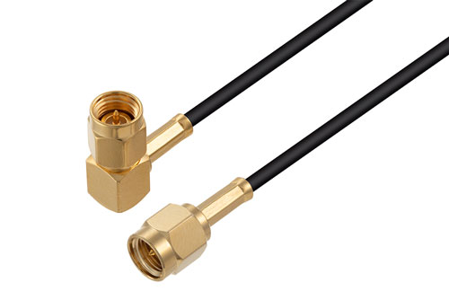 SMA オス直角 ～ SMA オス 低損失ケーブル LMR-100A-UF 同軸