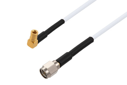 SSMB プラグ 直角 ～ SMA オス ケーブル,  RG188-DS 同軸 , 鉛フリーはんだ
