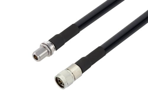 N メス バルクヘッド ～ N オス, ケーブル LMR-600-UF 同軸, 熱収縮チューブ