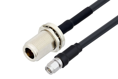 SMA オス ～  N メス バルクヘッド, ケーブル LMR-240-DB 同軸, 熱収縮チューブ
