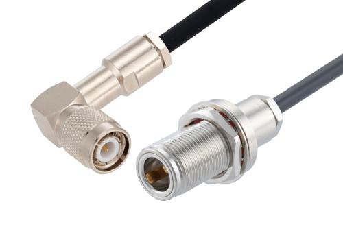 TNC オス直角 ～ N メス バルクヘッド, ケーブル RG58 同軸