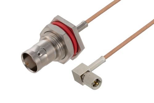 10-32 オス直角 ～ BNC メス バルクヘッド, ケーブル RG178 同軸