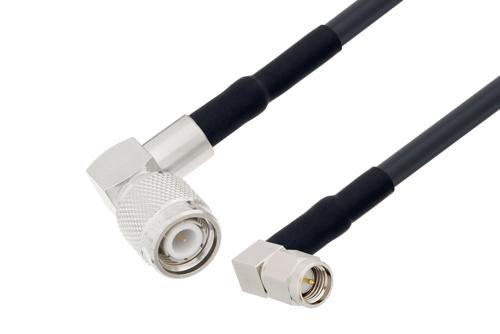 TNC オス直角 ～ SMA オス直角, ケーブル LMR-195-UF 同軸, 熱収縮チューブ