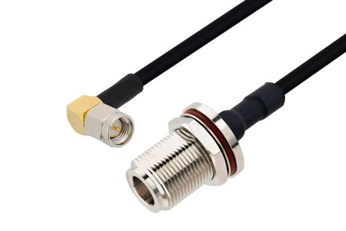 N メス バルクヘッド ～ SMA オス直角, ケーブル PE-SR402FLJ 同軸