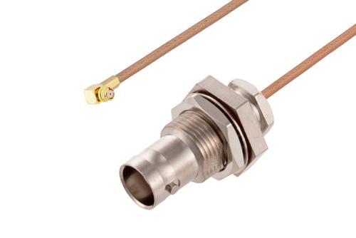 SMP メス 直角 ～ BNC メス バルクヘッド, ケーブル RG178 同軸
