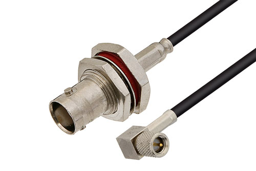 10-32 オス直角 ～ BNC メス バルクヘッド, ケーブル RG174 同軸