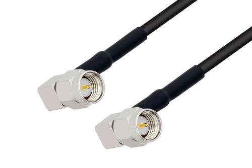 耐火仕様 SMA オス 直角 ～ SMA オス 直角 低損失ケーブル, LMR-100-FR 同軸, 熱収縮チューブ付, 鉛フリーはんだ