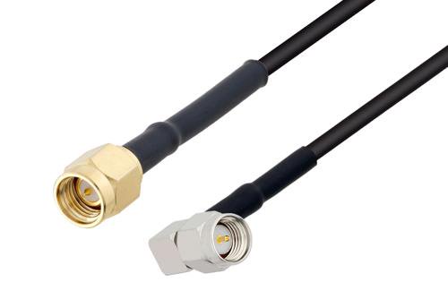 SMA オス ～  SMA オス直角, ケーブル LMR-100A-UF 同軸, 熱収縮チューブ