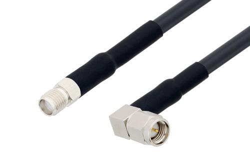 SMA メス ～ SMA オス直角, ケーブル LMR-195-UF 同軸, 熱収縮チューブ