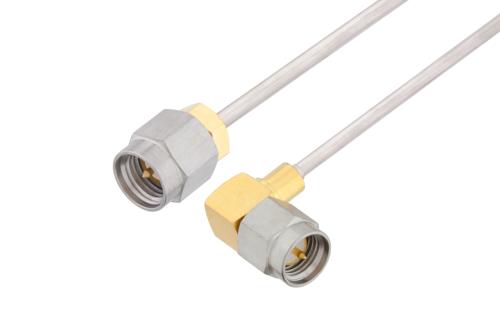 SMA オス ～ SMA オス 直角 ケーブル, PE-SR405AL 同軸, 鉛フリーはんだ