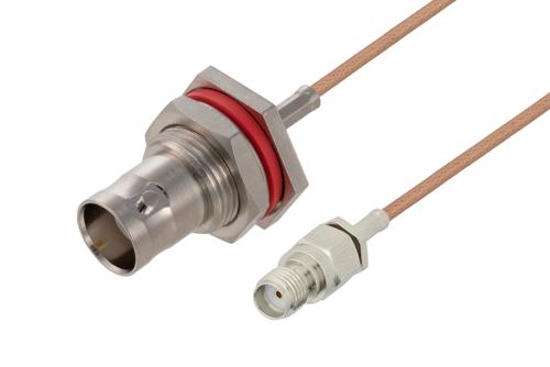 BNC メス バルクヘッド ～ SMA メス, ケーブル RG178 同軸