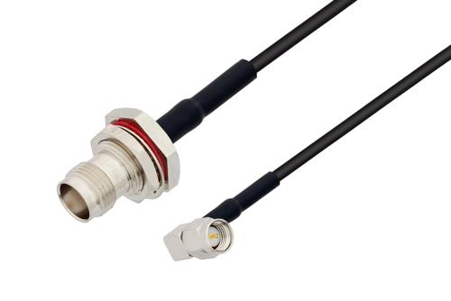 TNC メス バルクヘッド ～ SMA オス直角, ケーブル PE-C100-LSZH 同軸, 熱収縮チューブ