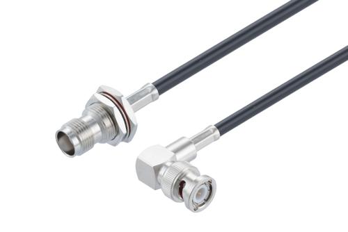 TNC メス バルクヘッド ～ BNC オス直角, ケーブル LMR-LW195 同軸