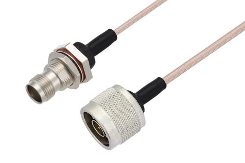75 Ω TNC メス バルクヘッド ～ 75 Ω N オス ケーブル, 75 Ω RG179 同軸, 二重熱収縮チューブ