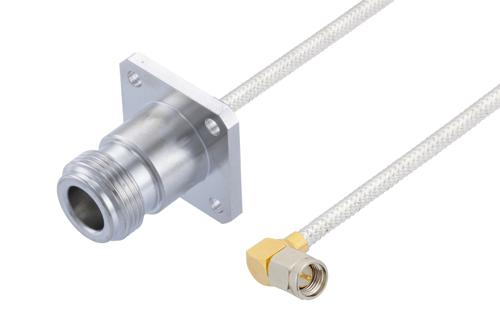 SMA オス直角 ～ N メス 4 穴フランジ, ケーブル PE-SR402FL 同軸