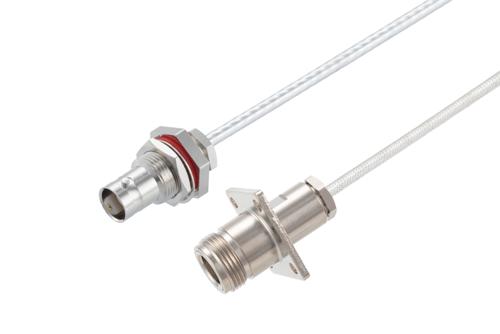 BNC メス バルクヘッド ～ N メス 4 穴フランジ, ケーブル PE-SR402FL 同軸