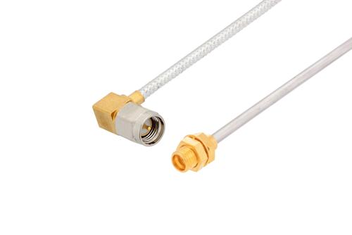リミットデテント SMP オス バルクヘッド ～ SMA オス直角, ケーブル PE-SR405FL 同軸