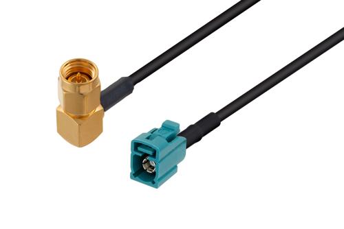SMA オス 直角 ～ 水色 FAKRA ジャック ケーブル, LMR-100 同軸 熱収縮チューブ付
