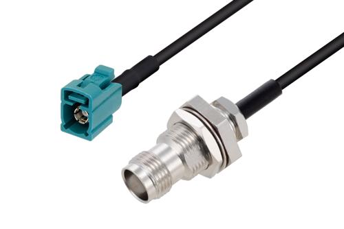 水色 FAKRA ジャック 〜 TNC メス  バルクヘッド ケーブル, LMR-100A-UF 同軸 熱収縮チューブ付