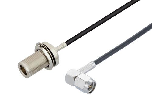 N メス  ストレート バルクヘッド ～ SMA オス 直角 ケーブル, LMR-100A-UF 同軸