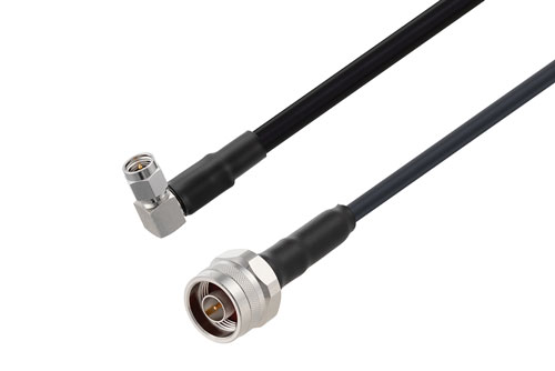 SMA オス 直角 ～ N オス ケーブル,  LMR-240-DB 同軸,  熱収縮チューブ付, 鉛フリーはんだ