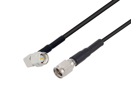 SMA オス 直角 ～ SMA オス 低損失ケーブル, LMR-100 同軸, 熱収縮チューブ付