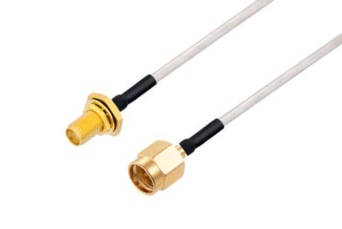 SMA メス バルクヘッド ～ SMA オス ケーブル, PE-SR405AL 同軸, 熱収縮チューブ付