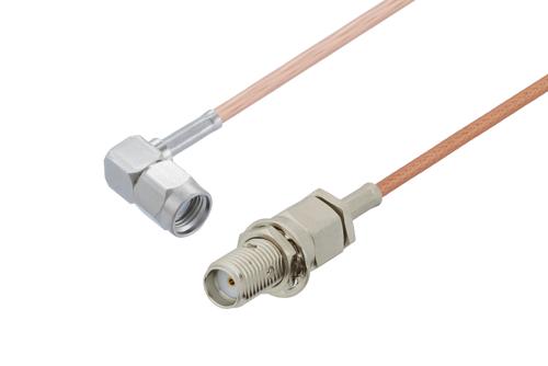 逆極性 SMA プラグ 直角 ～ SMA メス バルクヘッド ケーブル, RG178 同軸