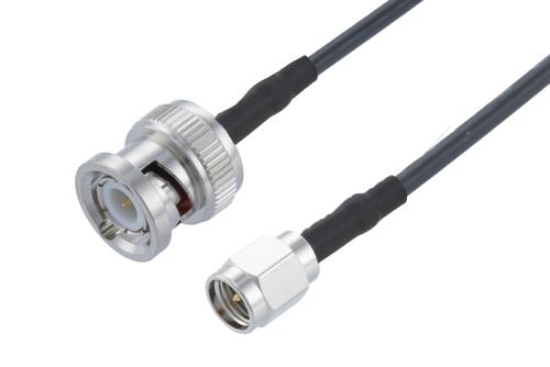 BNC オス ～ SMA オス 低損失ケーブル, LMR-100A-UF 同軸, 熱収縮チューブ付, 鉛フリーはんだ