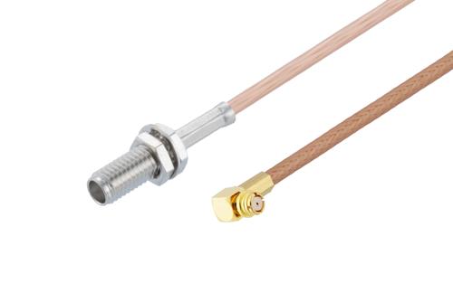 SMP メス 直角 ～ SSMA メス バルクヘッド ケーブル, RG178 同軸