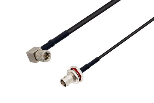 10-32 オス 直角 ～ BNC メス バルクヘッド 低損失ケーブル, LMR-100 同軸, 熱収縮チューブ付