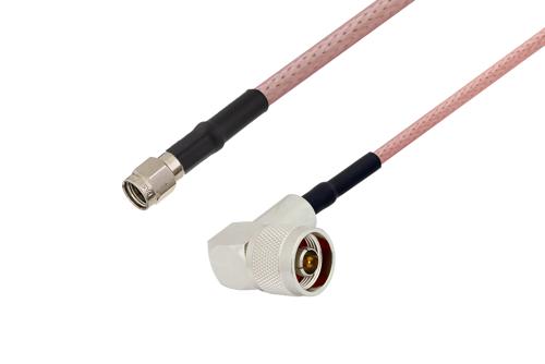 逆極性 SMA オス ～ N オス 直角 ケーブル, RG142 同軸, 熱収縮チューブ付