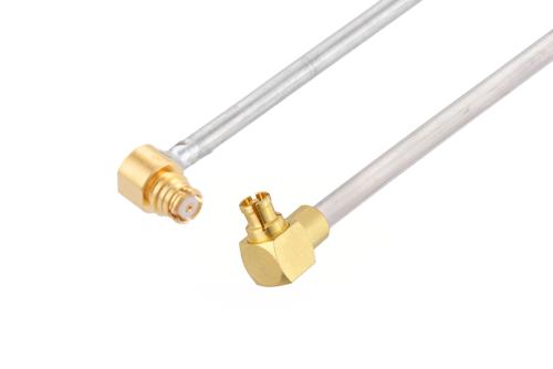 Mini SMP メス 直角 ～ SMP メス 直角 ケーブル, スズメッキ RG405 同軸, 鉛フリーはんだ