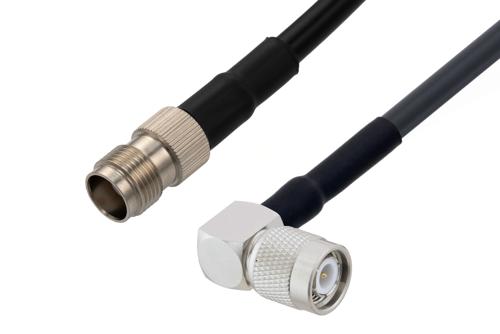 TNC メス ～ TNC オス 直角 低損失ケーブル, LMR-240 同軸, 熱収縮チューブ付
