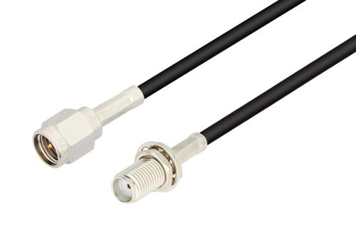 耐火仕様 SMA オス ～ SMA メス バルクヘッド 低損失ケーブル, LMR-100-FR 同軸, 鉛フリーはんだ