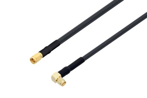 SMA オス ～ SMA オス 直角 低損失ケーブル, LMR-240-FR 同軸, 熱収縮チューブ付, 鉛フリーはんだ