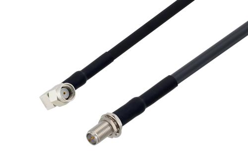 RP SMA オス 直角 ～ RP SMA メス バルクヘッド ケーブル, LMR-195-UF 同軸, 熱収縮チューブ付