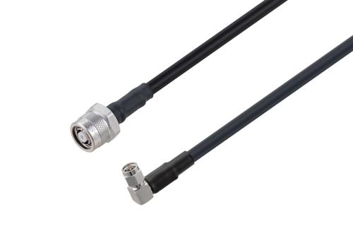 逆極性 TNC オス ～ SMA オス 直角 低損失ケーブル, LMR-240 同軸, 熱収縮チューブ付