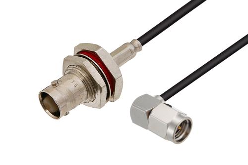 SMA オス 直角 ～ BNC メス バルクヘッド ケーブル, RG174 同軸