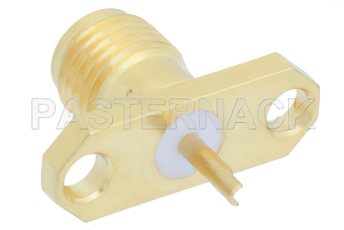 SMA メス コネクタ、はんだ接続、2ホールパネルマウント、ソルダーカップターミナル、.481インチ穴間隔