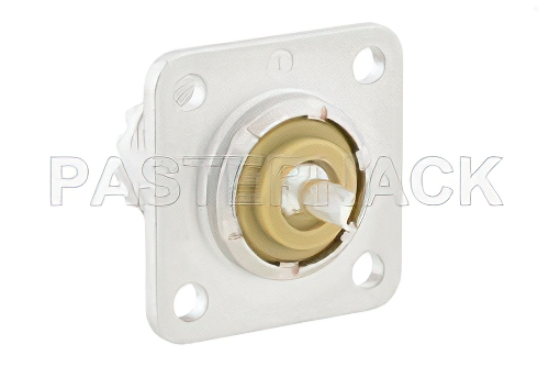 UHF メス コネクタ、はんだ接続、4ホールパネルマウント、ソルダーカップターミナル、.718インチ穴間隔