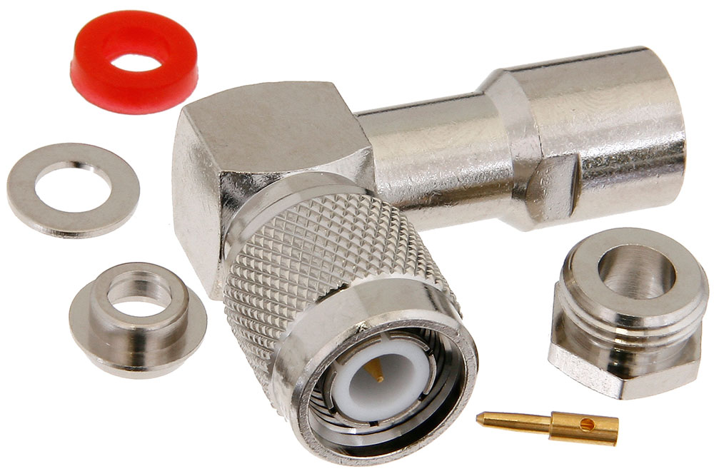 TNC オス 直角コネクタ、クランプ/はんだ接続、RG58、RG55、RG141、RG142、RG223、RG400、RG303、PE-C195、PE-P195、LMR-195