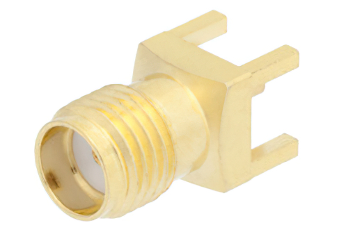 SMA メス コネクタ、はんだ接続、スルーホールPCB、.200インチx.067インチ穴間隔