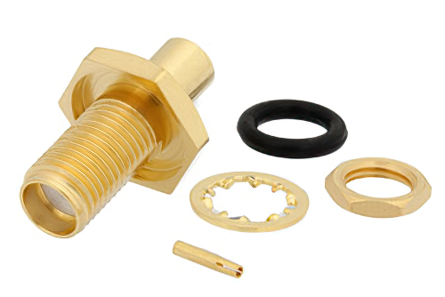 SMA メス バルクヘッドマウントコネクタ、はんだ接続、PE-SR402AL、PE-SR402FL、PE-SR402FLJ、PE-SR402TN、RG402、.235インチD穴